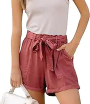 [Generic] Cotton Shorts for Woman Casual Baggy Trendy Short Elastic Waist Drawstring Lounge Shorts with Pockets