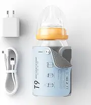 Portable Baby Bottle Warmer, USB Baby Bottle Warmer with LCD Display and 18W 3.0 QC Charger, Fast and Accurate Milk Heating Keeper for Car, Travel, Indoor