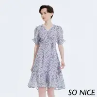 在飛比找Yahoo奇摩購物中心優惠-SO NICE 波浪裙襬花卉洋裝