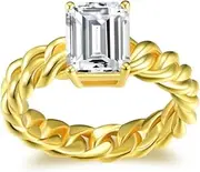 [WAHZAUS] Dainty Weave Designer 3 Carat Moissanite Rings for Women Emerald Cut D Color VVS1 Lab Gold Diamond Rings 925 Sterling Silver Moissanite Engagement Ring for Women Wife