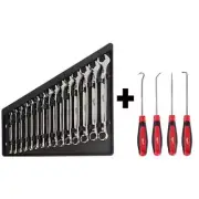 Combination Wrench Set Metric MAX BITE Open-End Grip with Hook/Pick Set 19 Piece