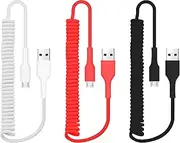 tunghey 3Pack Coiled USB to Micro USB Cable, USB 2.0 A to Micro USB Charging Data Cord Works for Android Smartphone,Tablet, Wall and Car Charger (1M)
