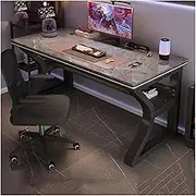Home Tempered Glass Pc Table Desktop Bedroom Home Student Study Table Modern Simple Office Desk Light Luxury Gaming Table Storage(Gray,140x60x75cm)