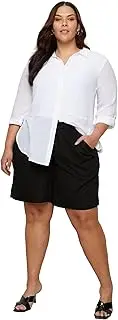 [Autograph] Womens Shorts - Plus Size Black Bermuda - Summer - Solid - 2026038-001