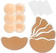 [POMAMZ] 3 Pairs Breast Lift Tape + Nipple Covers, Invisible Adhesive Bra Tape for Large Busts, Ultra-Thin, Breathable Lift Support, Waterproof Body Tape for Backless Dresses, Portable Sticky Bra, Beige