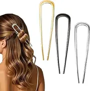3PCS French Hair Pins Hair Fork Metal 4cm/1.5in French Hair Pin U Shaped Hair Fork Gold Silver Black Pins Large Updo Hairpin for Women Girls All Hairstyle Simple Elegant
