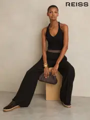 Reiss Black Wilde Petite Wide-Leg Elasticated-Waist Trousers (F40791) | $195