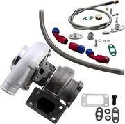 GT30 GT3037 Water & Oil Cooled Turbocharger + Oil Feed Line Oil Return Line Kits