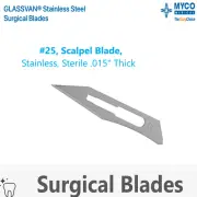 Myco GLASSVAN Sterile Surgical Blades #25, 3001T-25, Scalpel Blade .015" Thick