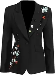 [Zadaos] Women Blazer Single Buttons Sequin Full Sleeve Ladies Blazer Coat Fashion Slim Suit Jacket