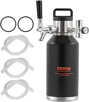 VEVOR Beer Growler Tap System, 1.9L/64Oz Mini Keg, 304 Stainless Steel Pressurized Beer Growler, Keg Growler with Pressure Display, CO2 Regulator Faucet, Leak-Proof Ring for Draft Homebrew Craft Beer