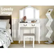 White Elegant Dressing Table With Stool Vanity Makeup Mirror Jewellery Cabinet