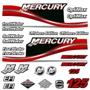Mercury 125 Four 4 Stroke Decal Kit Outboard Engine Graphic Motor Merc RED