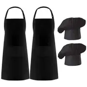 2 Pack Chef Apron Hat Set, Adjustable Bib Cooking Aprons Water Drop Black