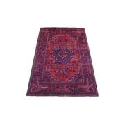 3'3"x4'8" Afghan Khamyab Wool Hand Knotted Deep and Saturated Red Rug R67816