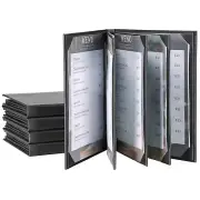 Menu Holder 8 View Menu Covers 8.5" x 11" | 5 Pack Black Leather Menu Sleeves...