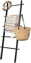 HYBDAMAI Blanket Ladder, 5-Tier Wooden Quilt Stand, Decorative Ladder Shelf, Farmhouse Ladder Blanket Holder, Wall Leaning Blanket Ladder Towel Storage Rack for Living Room, Black