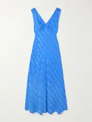 [RIXO] RIXO - Sandrine Satin-jacquard Midi Dress - Blue - UK 18 UK 18 Blue