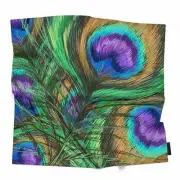 Peacock Feathers Head Scarf Silk Feel Beautiful Animals Multicolored Bandana ...