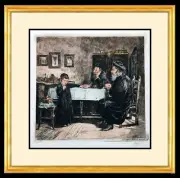 ISIDOR KAUFMANN • 'Student Before Two Rabbis' - Framed Hand Colored Etching