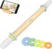 Adjustable Wood Rolling Pin with 5 Thickness Rings, Precise Dough Roller Hand...