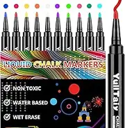 YullTaiy Liquid Chalk Markers for Acrylic Calendar Planning Board, Dry Erase Board Whiteboard, Glass, Mirror, 1mm Fine Points, Easy Wet Erase (10 Color)