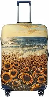 [CADREWY] sunflowers sea Print Travel Suitcase Cover Luggage Protector with Elastic Anti Scratch for Carry On, Black, Medium