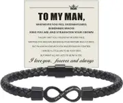 Morakot To My Man, I Love You Forever & Always Infinity Leather Bracelet, Mens Stainless Braided Leather Bracelet with Magnetic Clasp, Christmas Bi...