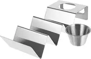Ciieeo 1 Set Griddle Taco Rack Taco Holders for Party Serving Stainless Taco Holder Taco Racks Taco Holders with Condiment Cup Tacos Holder Seasoning Stainless Steel Silver