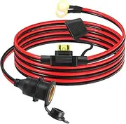 Fixed Cigarette Socket, Waterproof 12V/24V Cigarette Socket with 1M 2.5mm² 20A Fuse Cable, Marine Grade High Power Outlet with Eyelet Terminals, Direct Connect for Car Truck Boat Motorbike Caravan