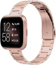 Wearlizer for Fitbit Versa Strap/Fitbit Versa 2 Strap, Stainless Steel Thin Replacement Straps Band for Fitbit Versa 2 / Lite Men Women Small Large