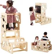 DGD Toddler Tower, Toddler Stool for Kitchen, Kids Learning Wooden Tower, Foldable Weaning Table with Kids Step Stool, Montessori Toddler Standing Tower for Bathroom and Kitchen Counter
