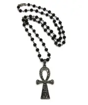 NEW EGYPTIAN ANKH PENDANT WITH LAVA STONE BEAD NECKLACE