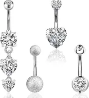 [Elkuaie] Set of 4 Belly Button Ring, Stainless Steel Navel Shaft Pierced Jewelry, 10mm Delicate Navel Button Loop, Pierced Jewelry Accessories, Stainless Steel