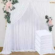 40ftx8ft White Backdrop Curtain Drapes, White Wrinkle-Free Polyester Background Curtains Panels for Wedding,Retirement,Birthday,Baby Shower