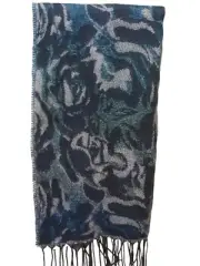 Steve Madden Floral Scarf with Fringe O/S, Black Green Purple