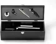 Outset 4 Piece Wine Set in Wood Box, Black Model B820
