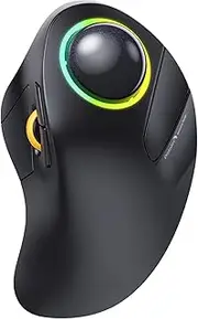 Wireless Bluetooth Trackball Mouse, EM03 Ergonomic RGB Rollerball Mouse Rechargeable Computer Laptop Mouse, 3 Device Connection&Index Finger Control for iPad, Mac, Windows-Black