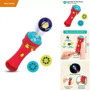 Kids LED Flashlight Toy with Interchangeable Reel Slides of Planets and Aliens f
