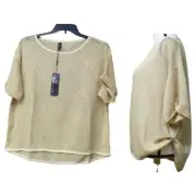 UNIQ Women’s Slubbed Texture, Cup Sleeve, Knit Sweater Tunic Top, S, natural