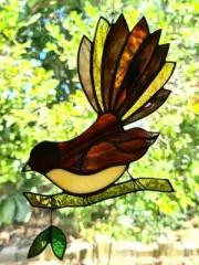 FANTAIL Authentic Stained Glass SUNCATCHER Presents For Bird Lovers & Watchers