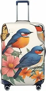 [CADREWY] Birds Flowers Butterfly Print Travel Suitcase Cover Luggage Protector with Elastic Anti Scratch for Carry On, Black, Medium
