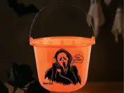 Kids Ghost Face Halloween Treat Bucket Scream Face Bag Trick or Treat Party Pail