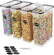 Cereal Containers Storage Set (4L,135.2 Oz), 4PCS Airtight Food Storage Containers with Pour Spout for Kitchen & Pantry Organization Cereal Dispensers Contains stickers (random pattern)