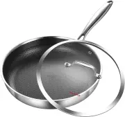 Whole Body Tri-Ply Stainless Steel Hybrid 12 Inch Frying Pan with Lid Nonstick,