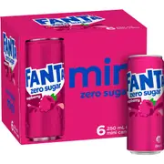 Fanta Raspberry Zero Sugar Soft Drink Mini Cans 250mL x 6 pack