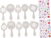 Ciieeo 10 Sets Wooden Handheld Mirror Craft Set Unfinished Mirror for Painting Favors with Rhinestones for Birthdays and Artistic Fun