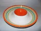 Chip and Dip Fresh Decor Serving Bowl 14" Orange Festive Ceramic Striped