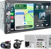 SJOYBRING QLED Double Din Car Stereo with Wireless Apple CarPlay & Android Auto - Dash Cam & Backup Camera, 7" Touchscreen, Bluetooth, MirrorLink, FM/AM Radio