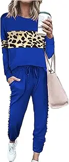 MRSFITOK Leopard Sweatsuits Women 2 Piece Sets Fall Casual Crew neck Long Sleeve Tops pants Sexy Tracksuit with Pockets